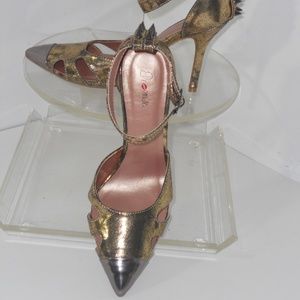 PROMISE GOLD AND BRONZE ANKLE STRAP POINTED SHOES